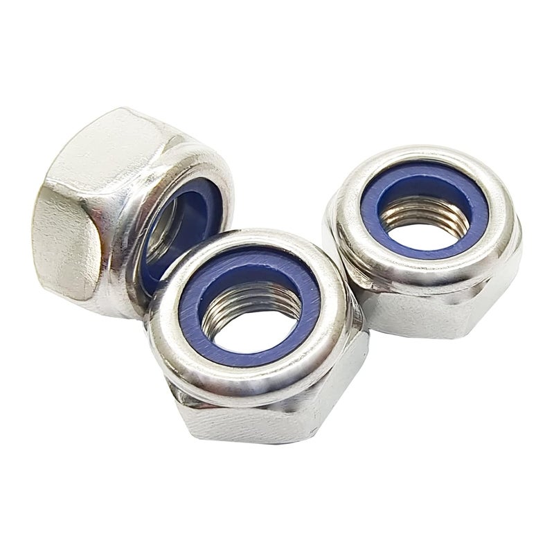 DGZ 5 Pcs M10 x 1.25mm Metric Fine Thread Nylon Insert Lock Nut, 304 Stainless Steel Non-Slip Self-Locking Nut - Image 1